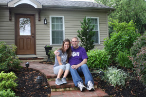 Me and Tiff sitting outside the side entrance to the sunroom. Notice my sweet Kansas State t-shirt.